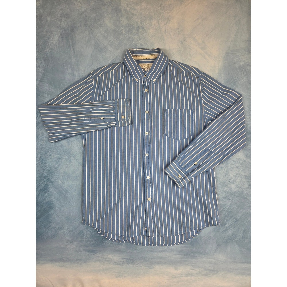 Aeropostale A87 Men's Button Down Shirt L Blue White Striped Cotton Preppy